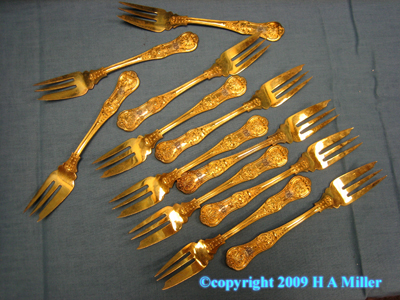 STERLING SILVER Gilded Fish Forks L.A. Crichton London STERLING SILVER Gilded Fish Forks L.A. Crichton London